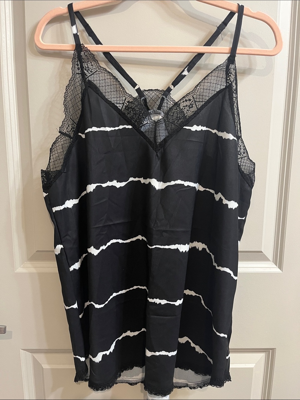 Black & White Striped Lace-Trim Camisole